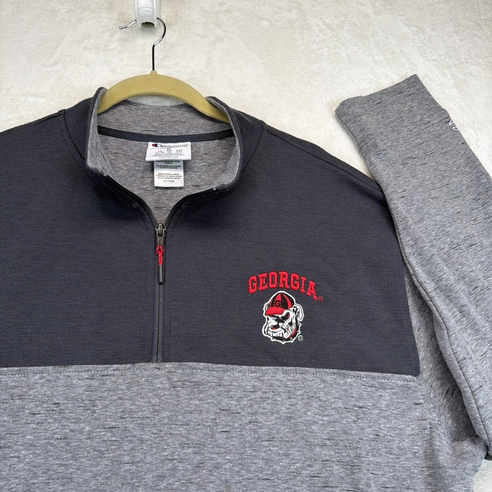 Georgia Bulldogs Champion Mens XL Quarter Zip Pullover Gray Hairy Dawg UGA